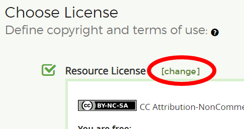 change an automatically added license by clicking "change"