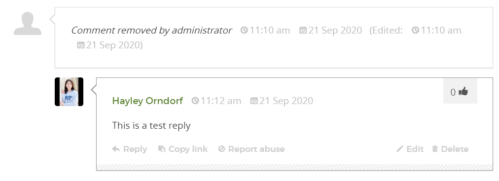 deleted comment removes the content but shows that a comment was there, preserving the nested structure of comments