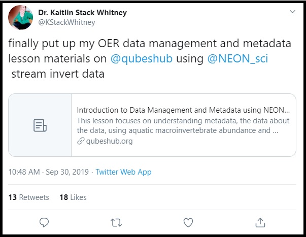 Kaitlin Stack Whitney tweet about OER