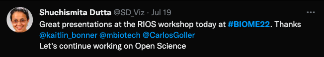 Tweet image: Great presentations at the RIOS workshop today at #BIOME22 Thanks.