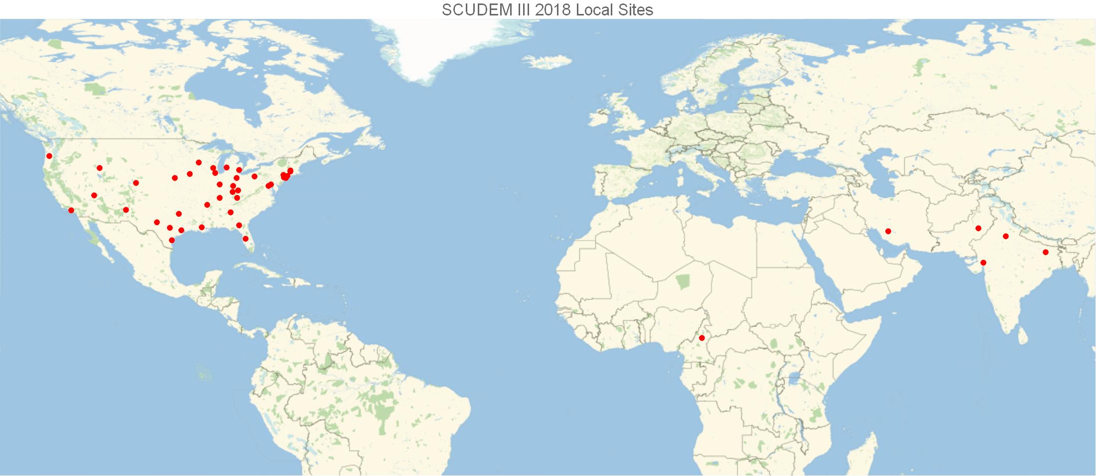 map of the world showing all locations for SCUDEM III 2018