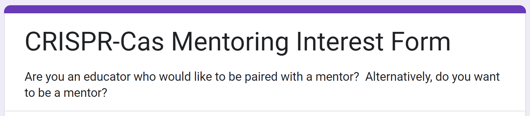 Mentoring Interest Form Screenshot