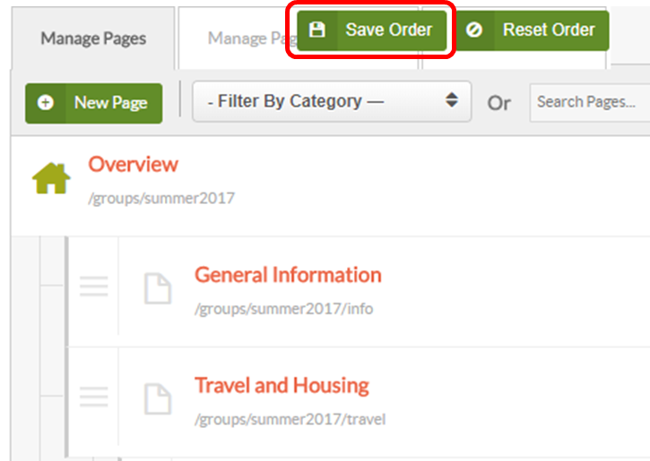 save page order button