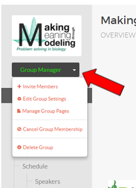 hub group with a group manager button and red arrow pointing to it