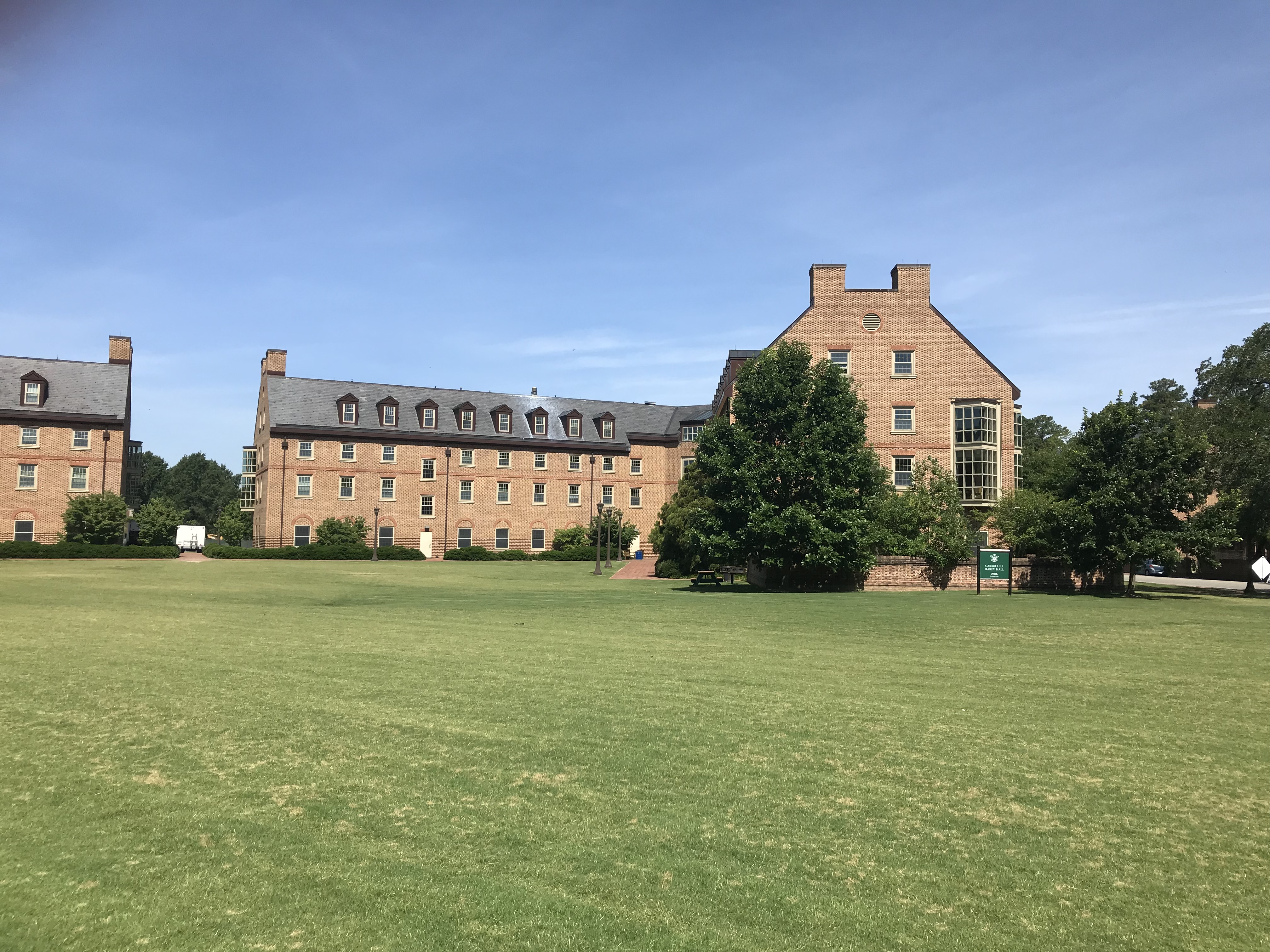 view of dorm from field behind