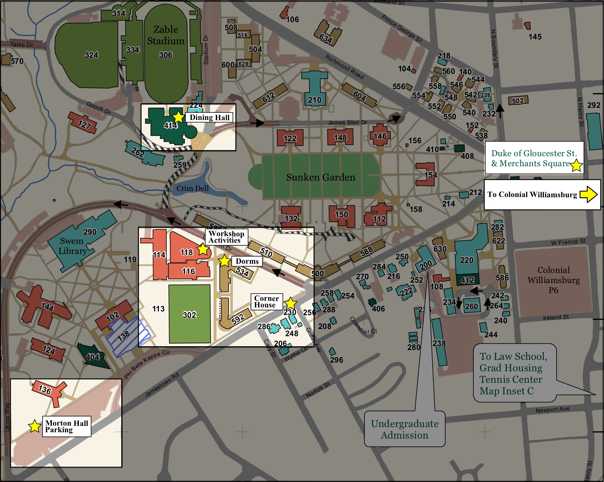 wm campus map marked and highlighted