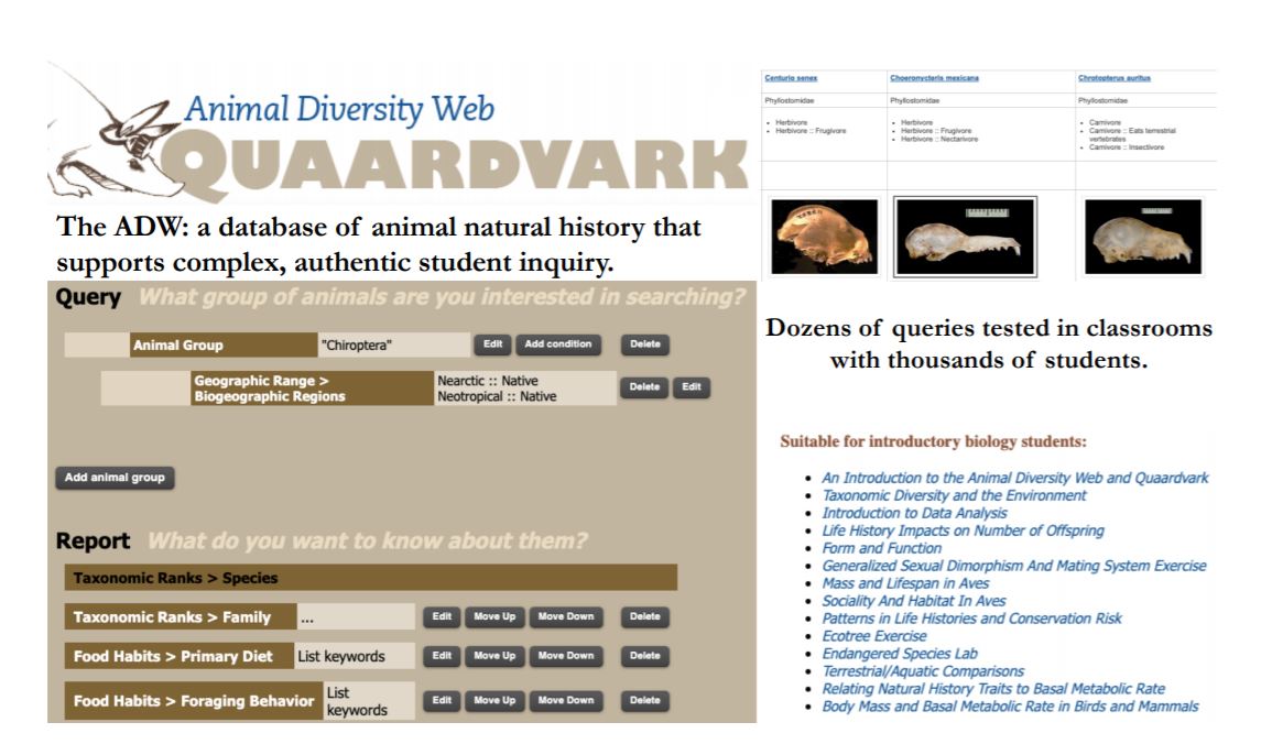 The ADW: a database of animal natural history that supports complex, authentic student inquiry.