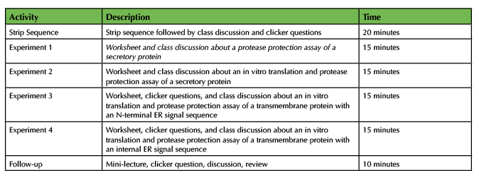 Table 1. Teaching Timeline for Translating Co-translational Translocation