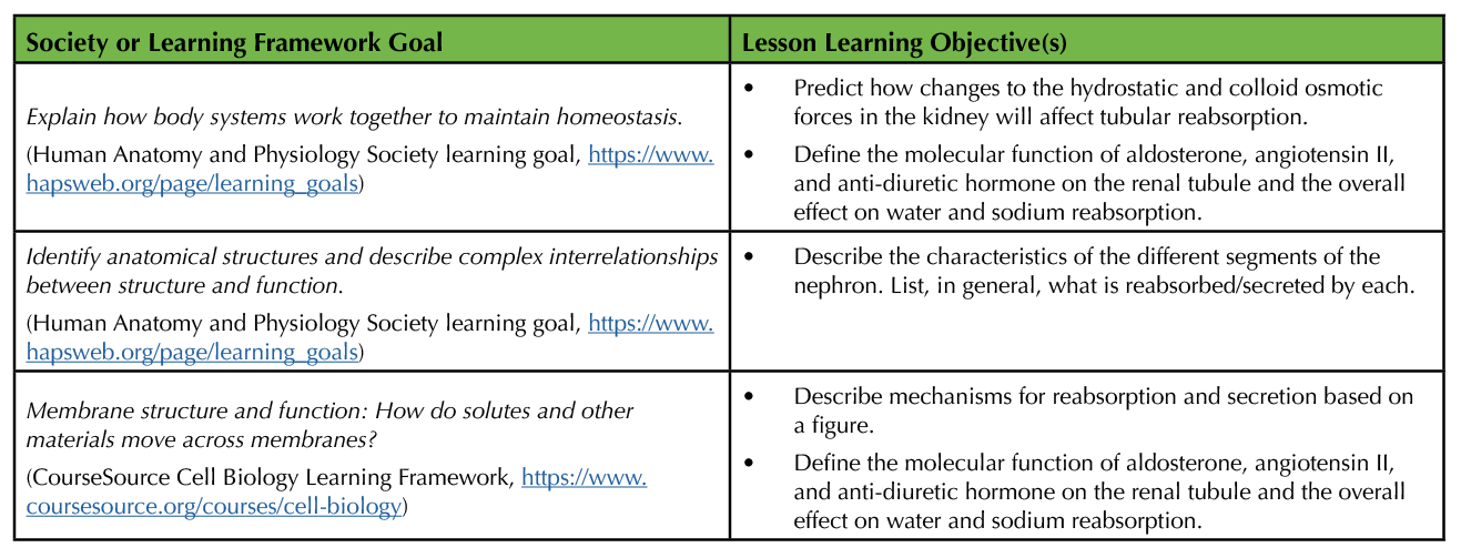 Table 2. Alignment of lesson learning objectives with society and learning framework goals. 