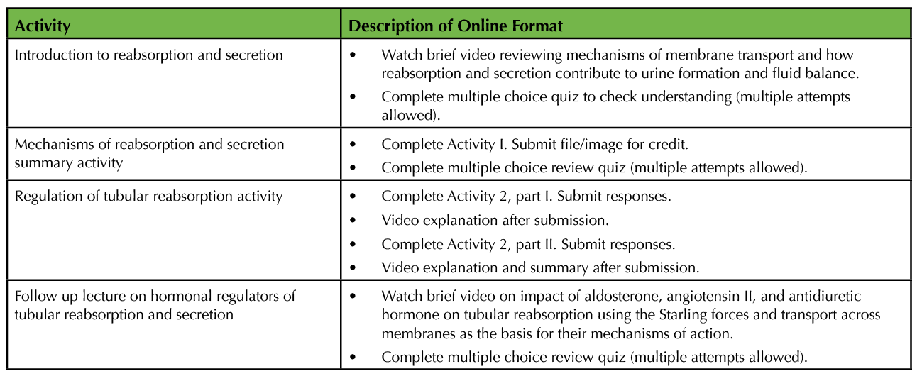 Table 5. Sample online format of lesson. 