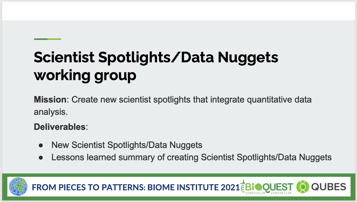BIOME 2021 Scientist Spotlight/Data Nugget Working Group Video Recap