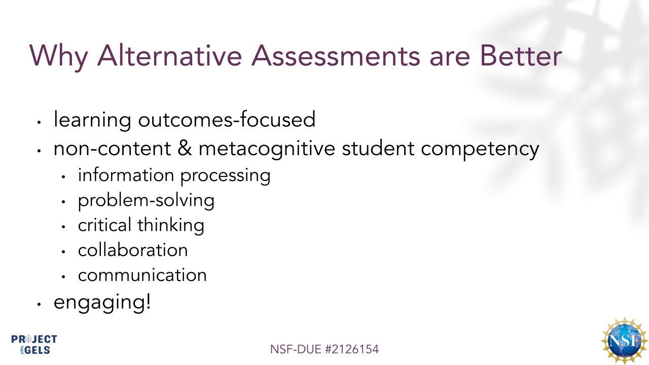 Using Alternative Assessments: IGELS Tools, Tips, & Strategies to Enhance Undergraduate Biology for Non-majors