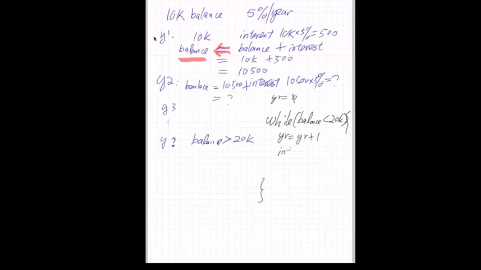 Java while loop demo, investment case