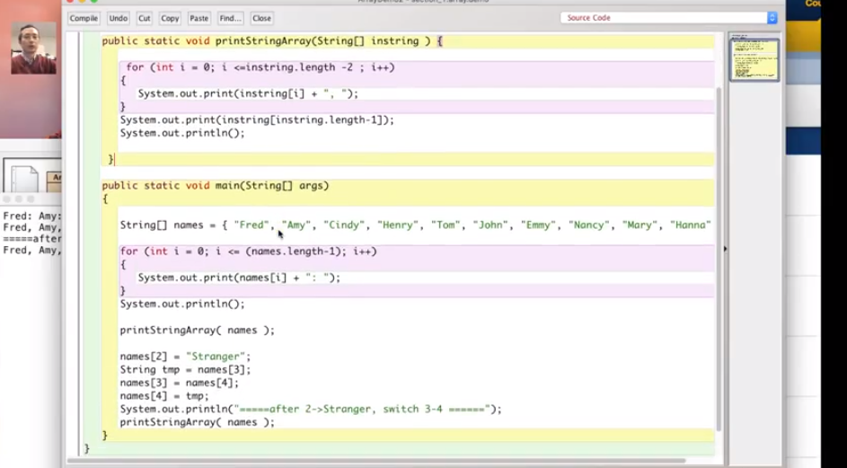 Java String array demo, switch two elements in an array