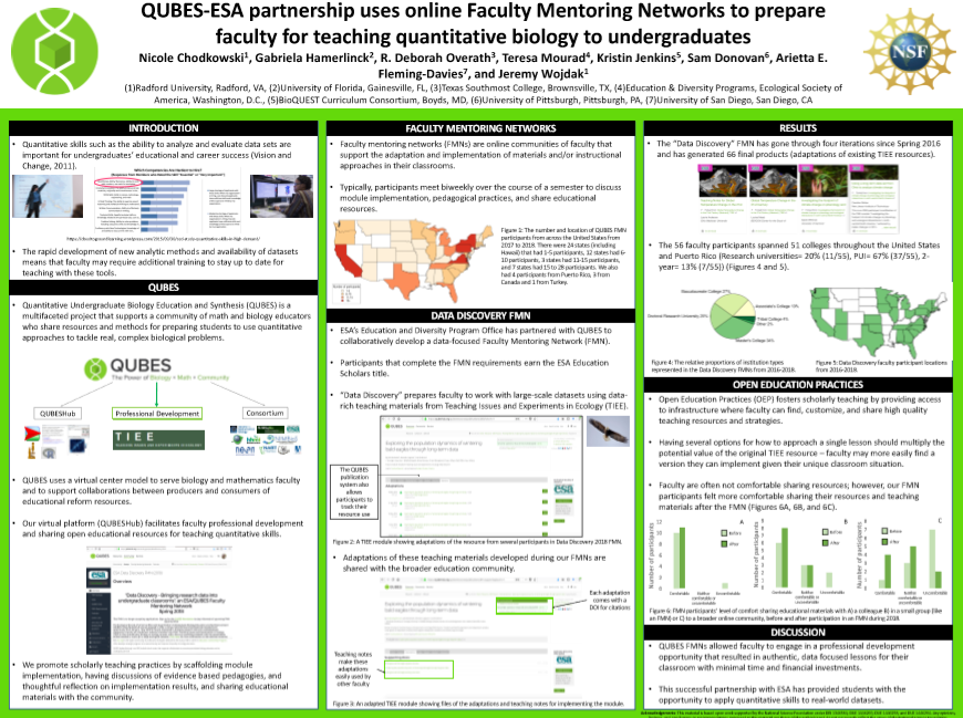 QUBES-ESA partnership uses online Faculty Mentoring Networks to prepare faculty for teaching quantitative biology to undergraduates
